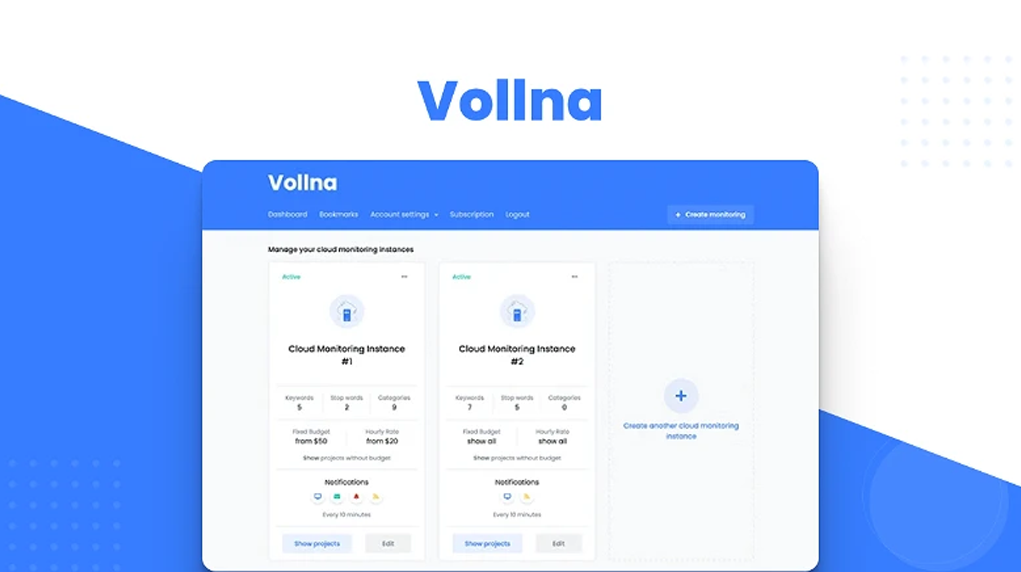 Vollna is an AI-based aggregator that uses Machine Learning to search for freelance projects on the top freelance sites and alert you to projects that fit your skills.